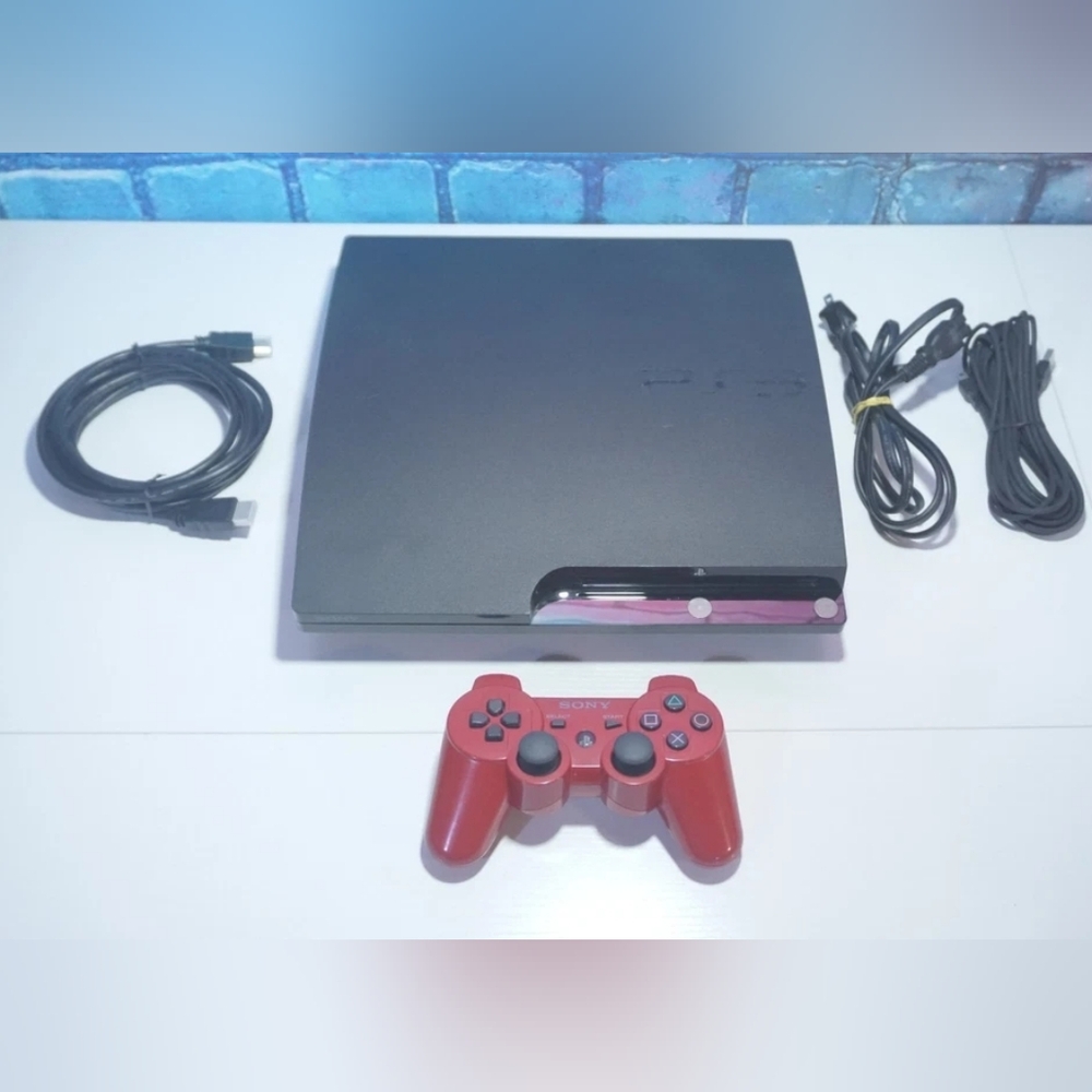 Black Sony PlayStation 3 PS3 Slim Console CECH-2001B with Cords & OEM Controller